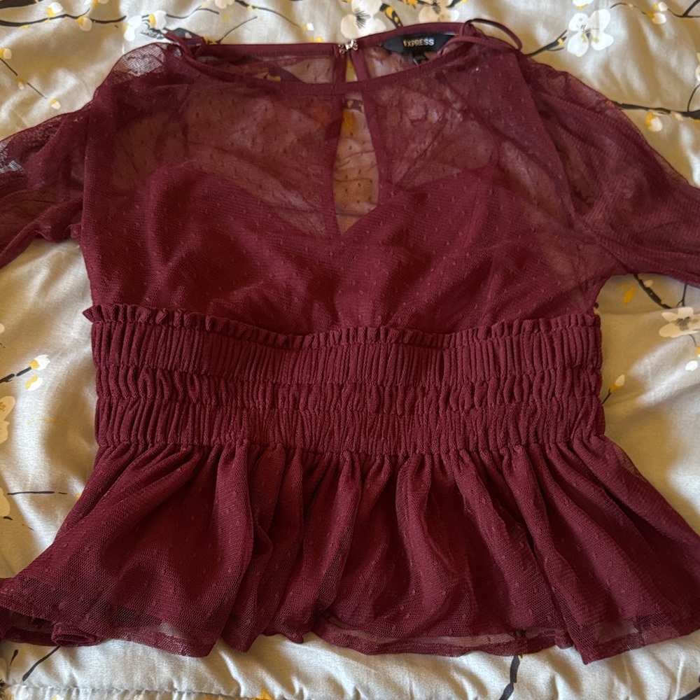 Express Burgundy Sheer Blouse